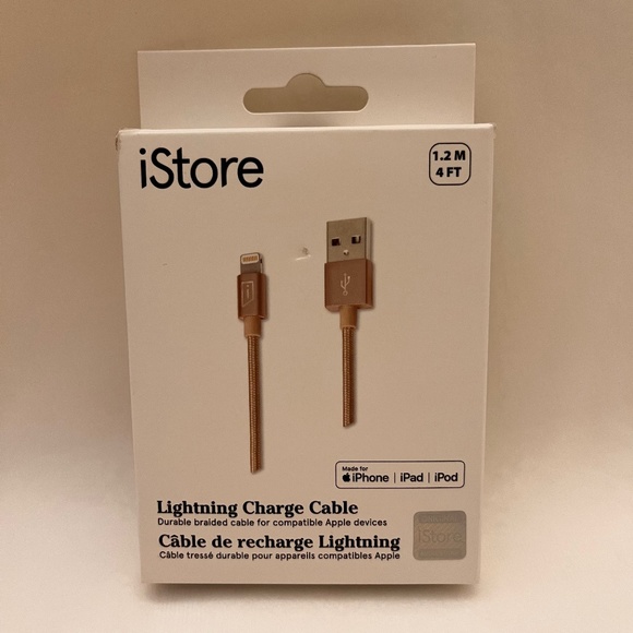 iStore Lightning Charge Cable 4 Foot / 1.2 Meter Gold Charge & Sync Cable - Picture 7 of 7